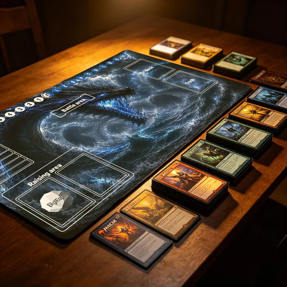 Ocean Ice Blue Dragon Digimon TCG Playmat With Full Printed Zones Non-Slip Rubber Table Mat for Digimon Card Game DTCG 60x35cm