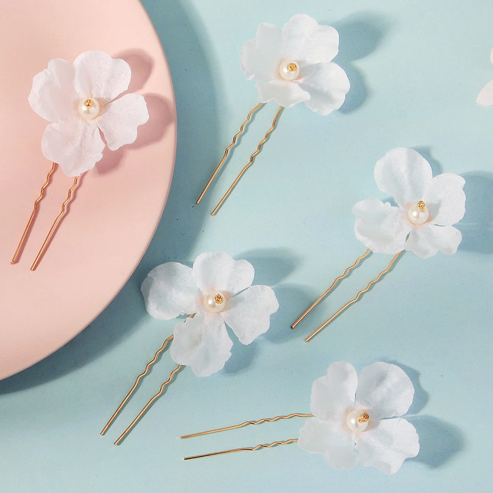 أزياء النسيج الأزهار دبابيس الشعر مجموعة رائعة اللؤلؤ مقاطع الشعر العروس خوذة مجوهرات الزفاف اليومية حزب إكسسوارات الشعر #3