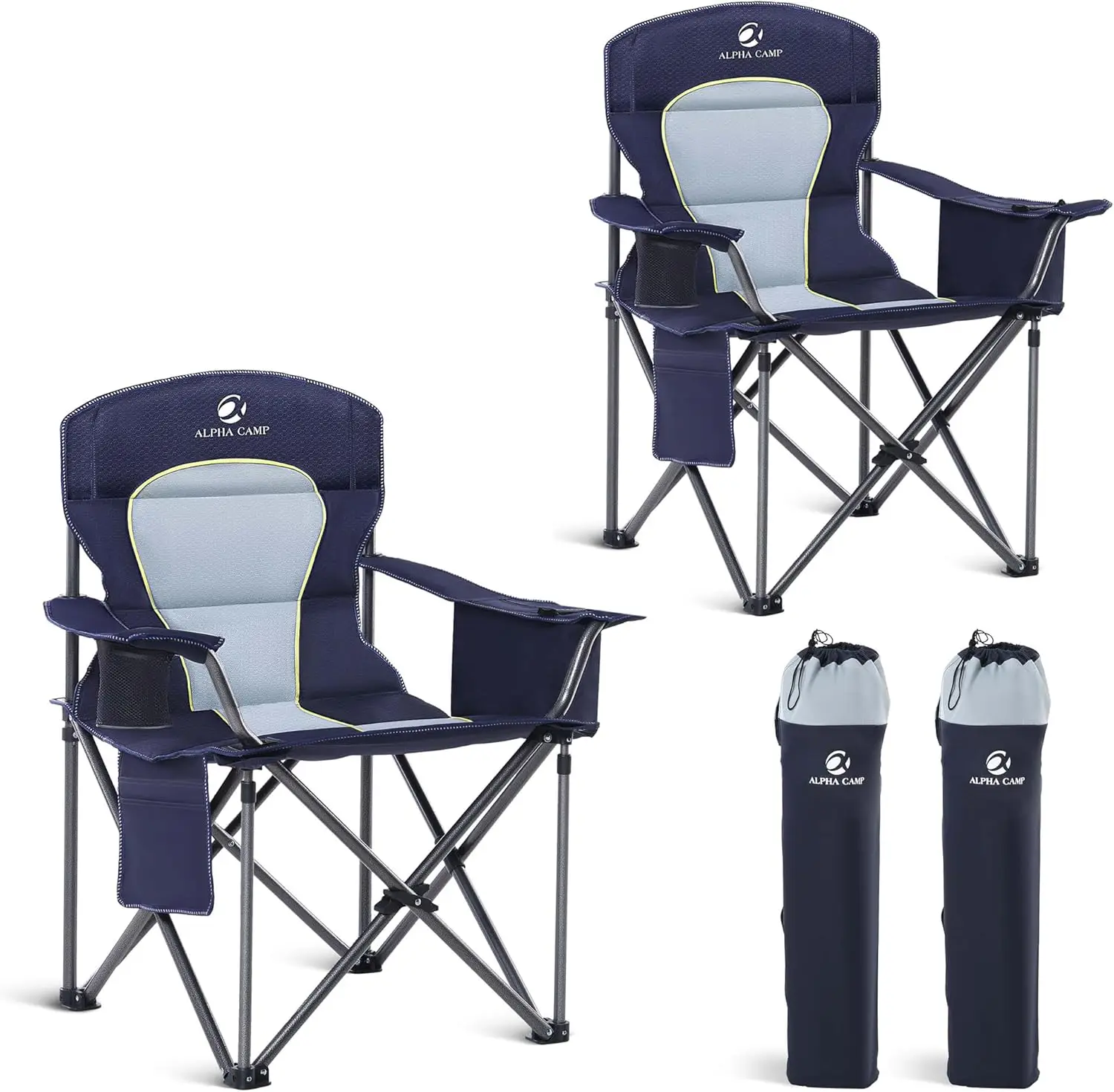 

Portable Oversized Camping Chair Folding Outdoor Padded with Cooler Bag Cup Holder Supports 450LBS 2 Pack