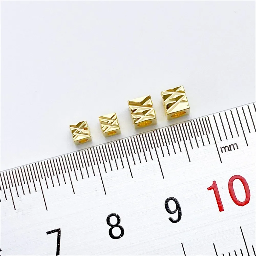 

14K Gold-plated Batch Flower Cut Diagonal Square Separated Bead Handmade DIY String Bracelet Accessory Material Accessories