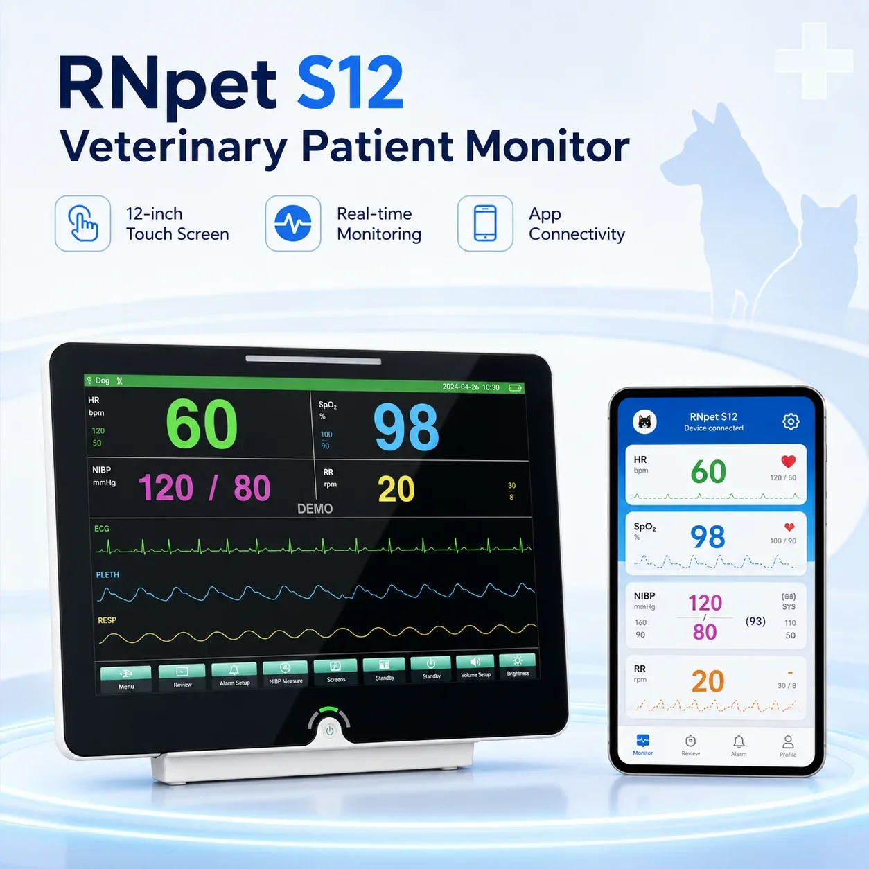 Veterinary Multi Parameter Monitor for Pet Hospital Real Time Monitoring Vet Clinic Capnography EtCO2 Monitor Respiration