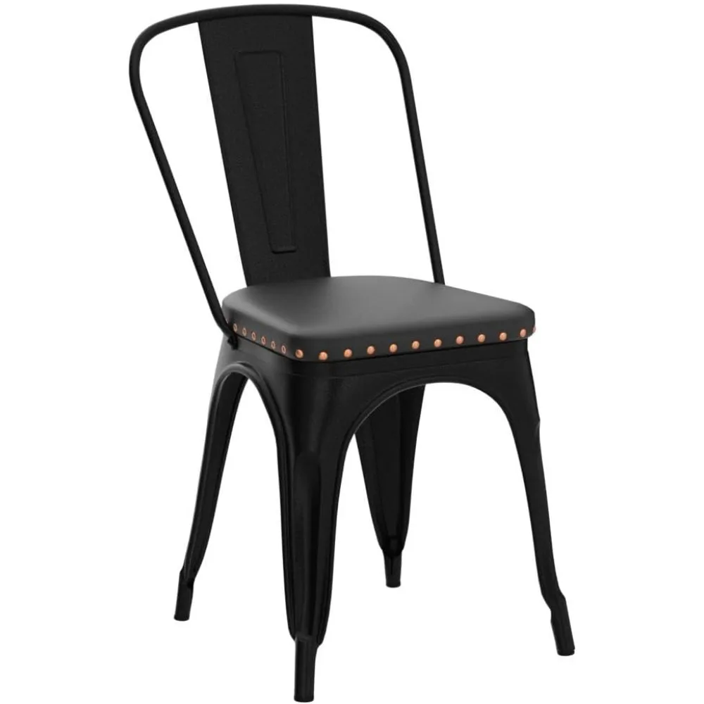 Yaheetech 4 قطع كراسي تناول الطعام المعدنية مع مقعد من جلد البولي يوريثان عالي الظهر كراسي حديدية صناعية كلاسيكية مبطنة أنيقة لتناول الطعام #4