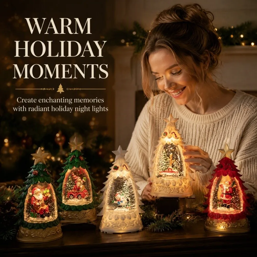 Christmas Tree Shape Christmas Snow Globe Floating Snowflakes Lighted Lighted Water Lantern Handicrafts Desktop Ornament