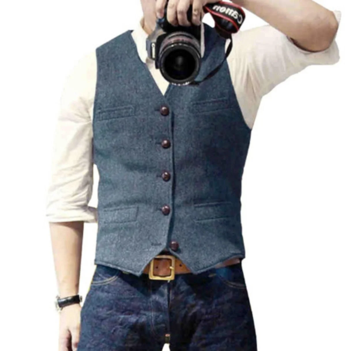 AnnieBritney تويد موضة متعرجة الرجال صدرية خريف شتاء سليم صالح الخامس الرقبة الرجال سترة الذكية عادية الأولاد صدرية #5