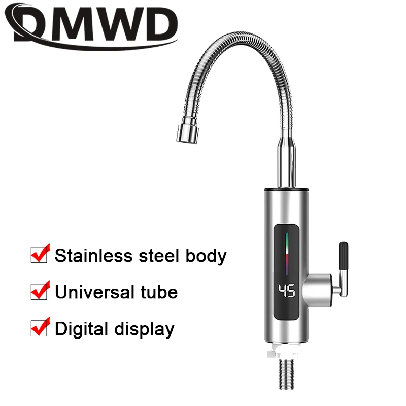 110V Stainless Steel Electric Kitchen Instant Faucet Heater Hot Cold Dual-use Tankless Vientiane Hose Heating Tap LED Display