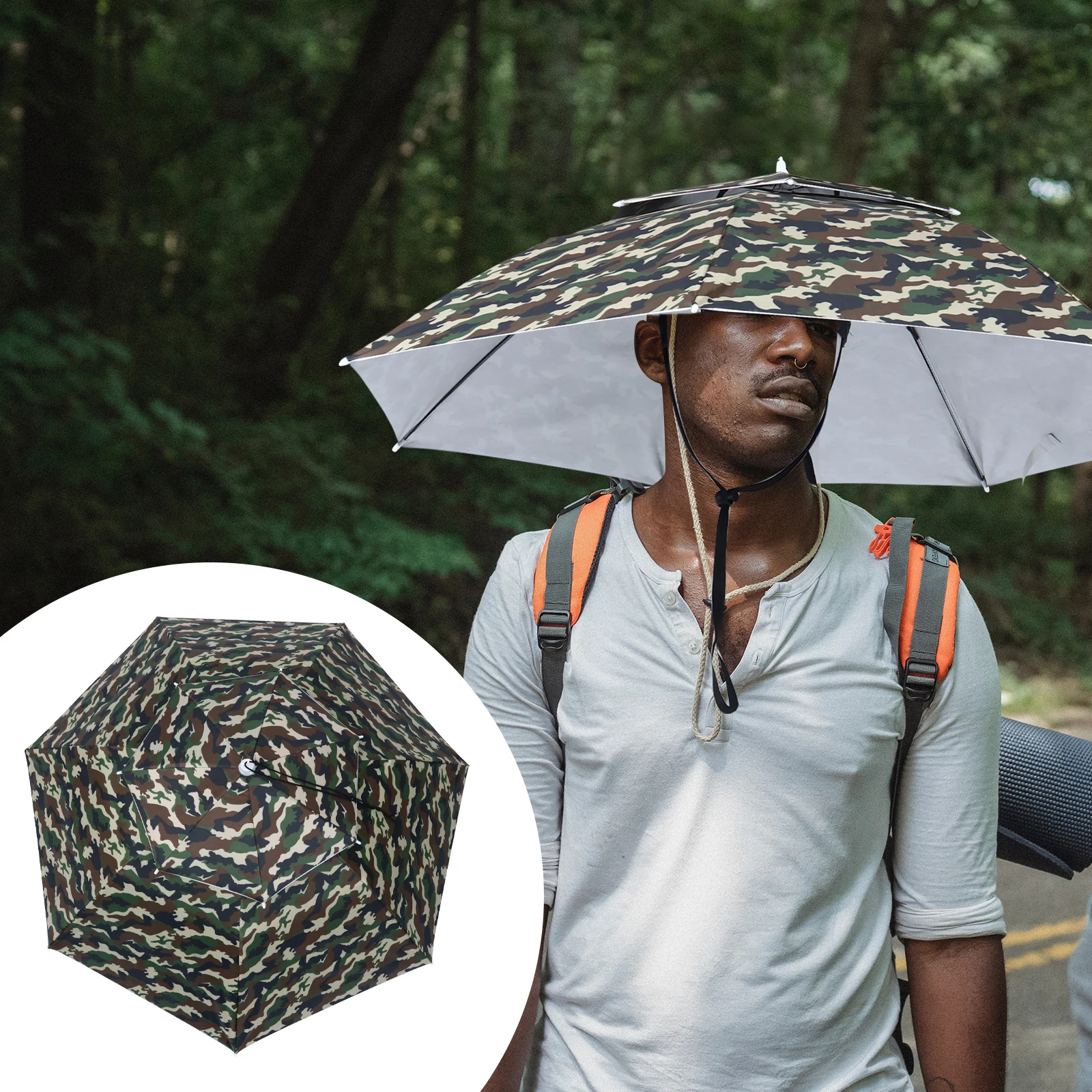 

1Pcs Head-Mounted Hands-Free Outdoor Umbrella 95cm Large Folding Oxford Fabric Sun Rain Shading Fishing Work Cap