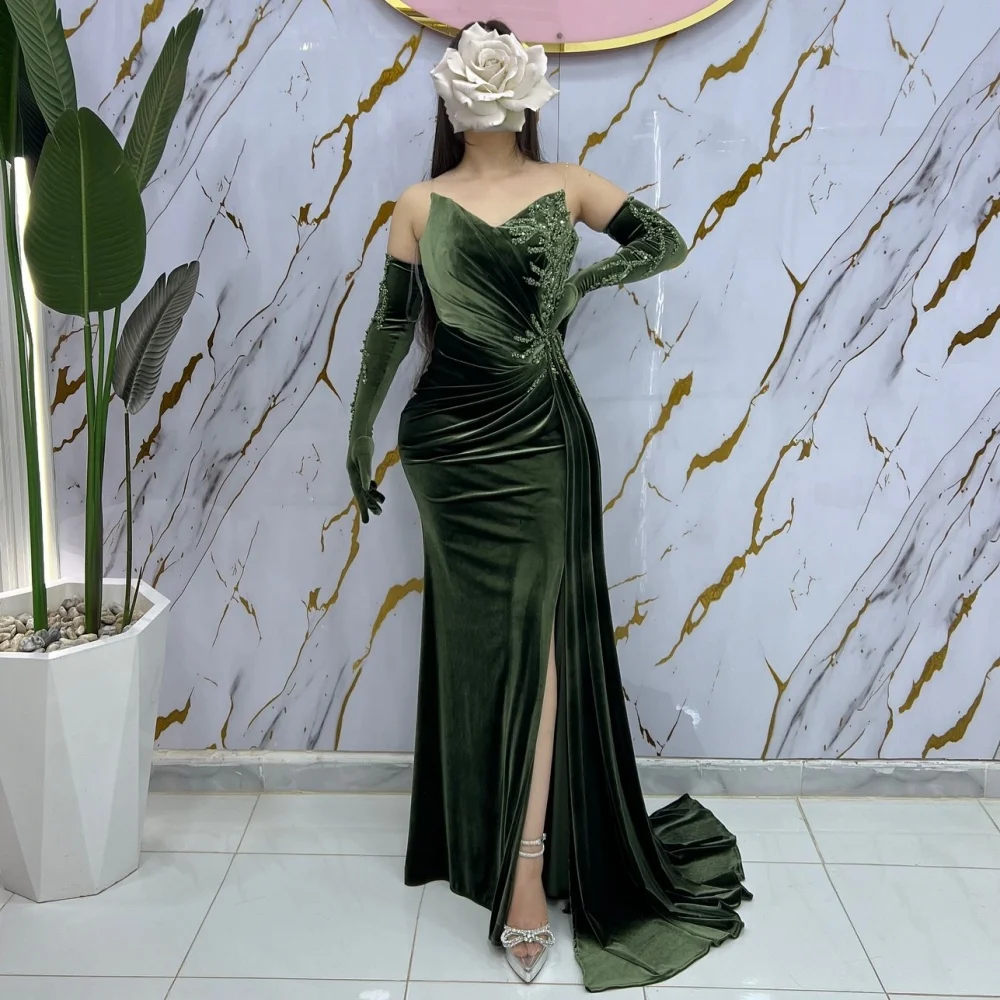 Customized Glitter Evening Dress Bespoke Occasion Pleat Sequined Beading StraplessTrumpetLong Dresses Charming Party Gown