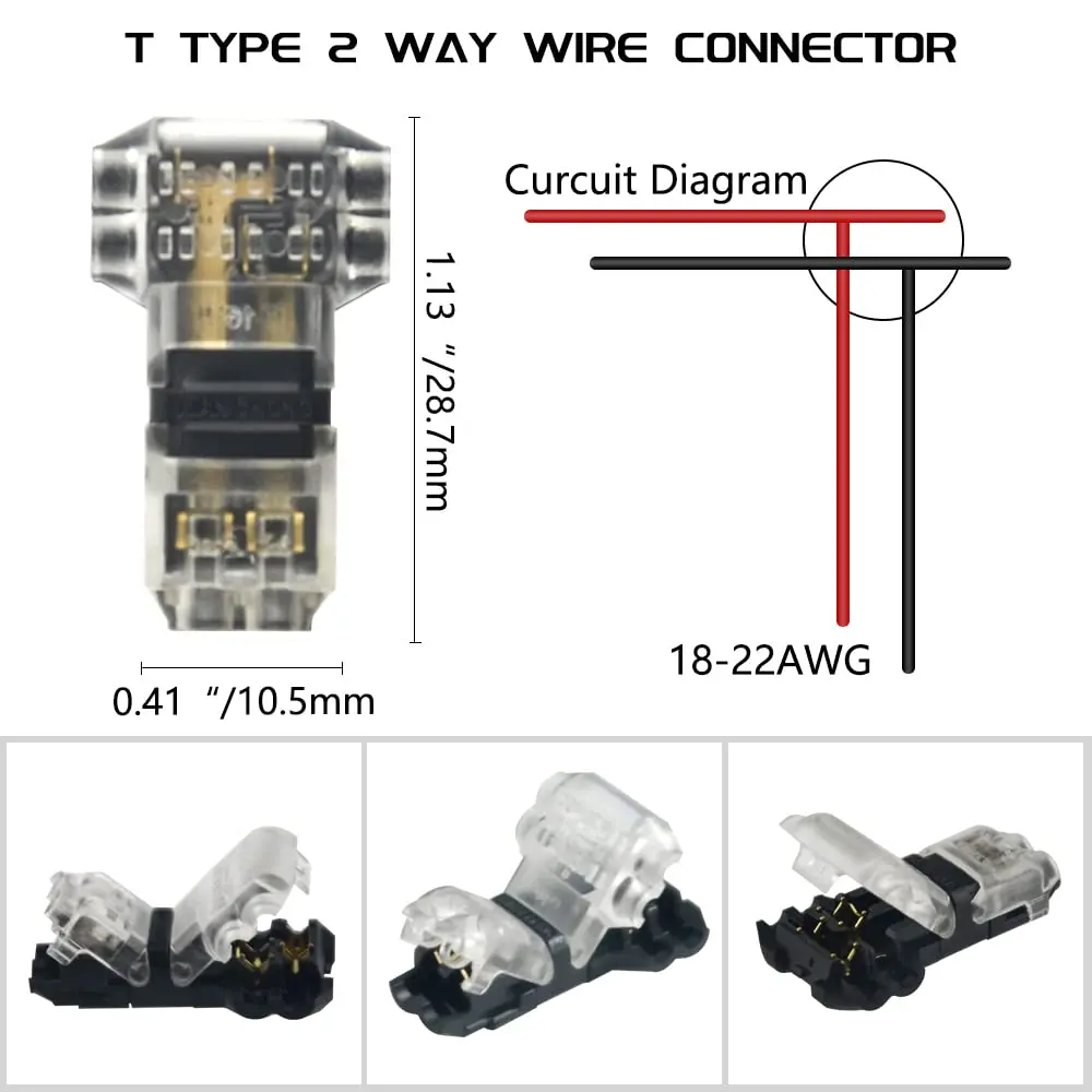 5pcs Low Voltage Wire Connectors T Tap Wire Connectors 2 Pins Wire Splice Connectors No Stripping 3 Way Wire  Fits 24-20 AWG image 4