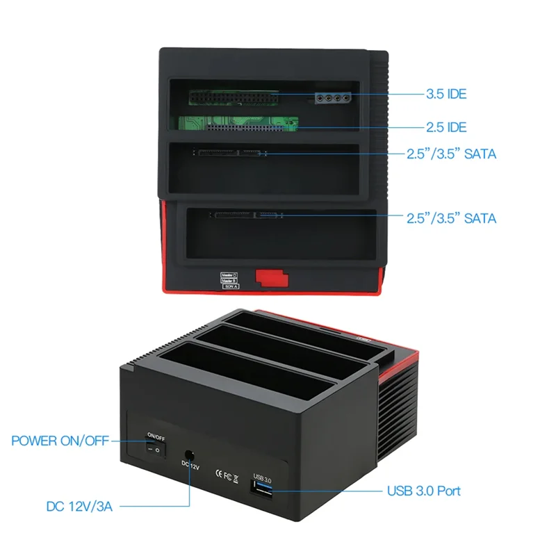A19E - Uniwersalna stacja dokująca na dyski twarde z dwoma gniazdami, wielofunkcyjna, dla dysków 2.5/3.5 cala IDE i SATA, stacja USB 3.0, wtyczka EU
