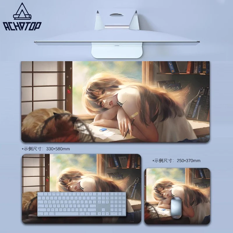 Sleep Girl Mouse Pad Kawaii Desk Mat Cute Mause Pad Blue Mousepad Company Carpet Aesthetic Gamer Girl Anime 900x400