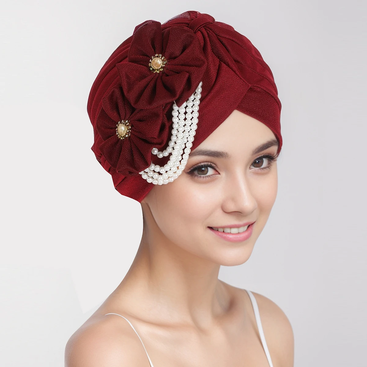 Perlen Perlen Turban Kappe für Frauen Blume Design weiblichen Kopf wickelt muslimischen Kopftuch Motorhaube Haarausfall Hut Abdeckung – Detail 6