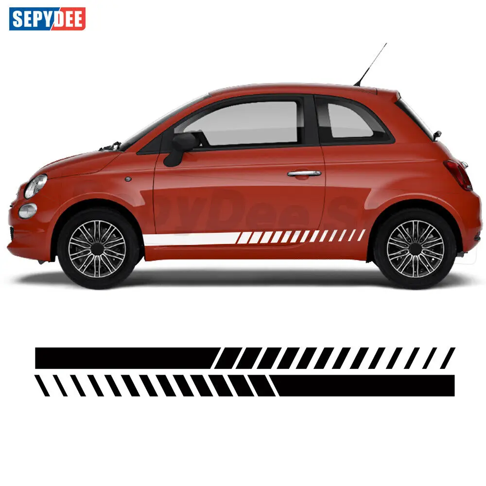 

2PCS Car Door Side Skirt Stickers For Fiat 500 500C Body Decor Racing Stripes Vinyl Decal