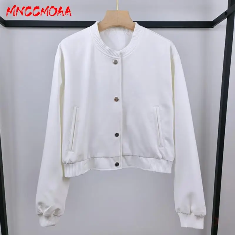 

MNCCMOAA 2024 Autumn Women Fashion Long Sleeve Bomber Jacket Coat Female Solid Color Casual Round Neck Top Outerwear