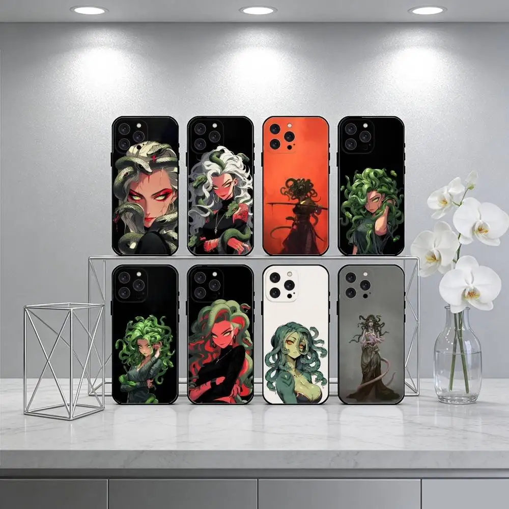 

M-Medusa Greek Mythology Phone Case For iPhone 16,15,14,13,12,17,Pro Max,Plus Silicone Black Case