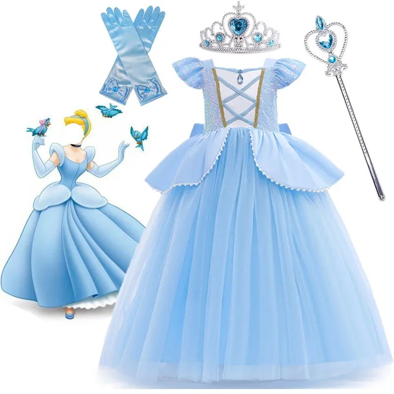 Girl Cinderella Cosplay Dress Up Clothes for Girls Halloween Carnival Party Children Princess Costume Kids Birthday Wedding Gown