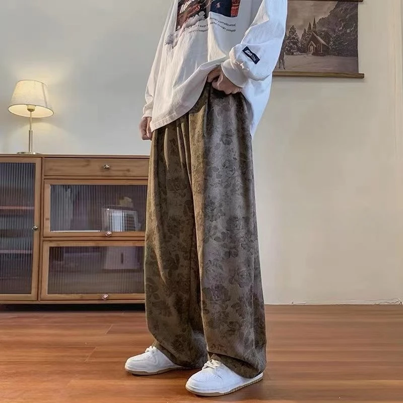 

Flowers Baggy Male Trousers Original Clothing New in Big Size Aesthetic Streetwear Vintage Fashion Men's Casual Straight Pants