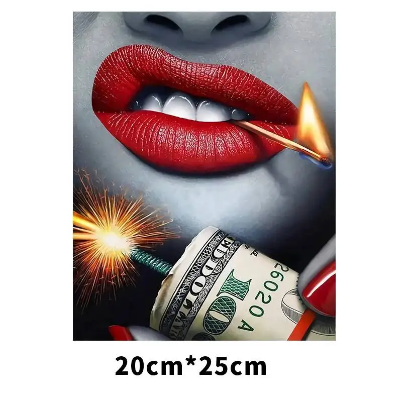 Sex Lips Heat Transfe Patches For Cothing Print-On T-Shirt Hoodies Bag Iron-On Clothes Diamond Dollar Lips Sticker Decoration view 4