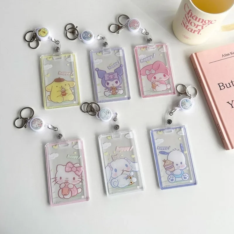 

Sanrio Kuromi Card Holder Access ID Badge Transportation Card Storage Photo Bag Retractable Keychain Credential Kid Cards Cover