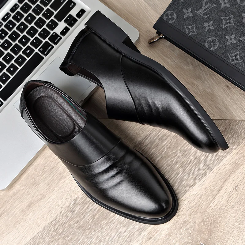 Luxury Brand Genuine Leather Fashion Men Business Dress Loafers Pointy Black Shoes Oxford Breathable Formal Wedding Shoes