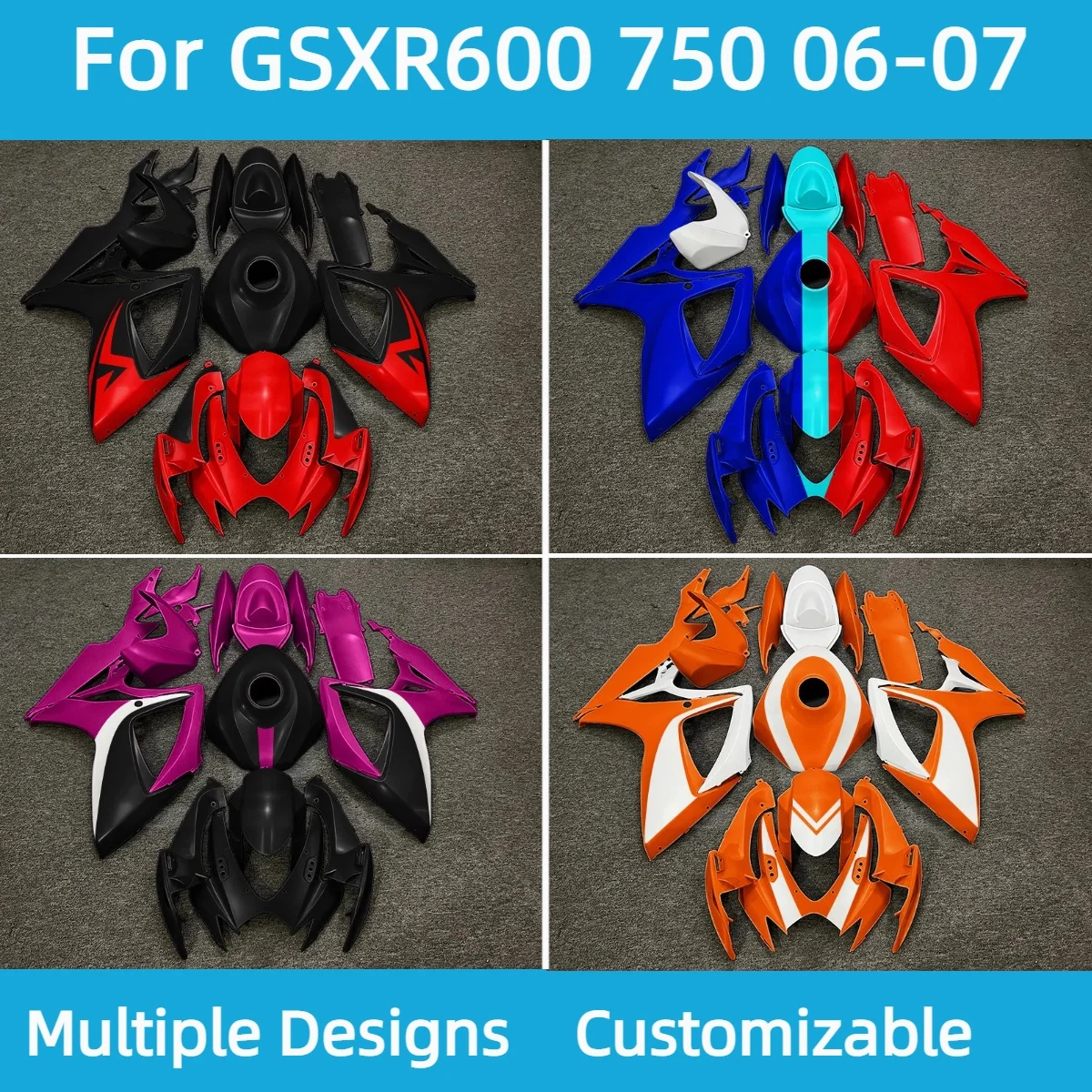 Sportbike Fairings Kit for GSX-R600 GSX-R750 2006 2007 K6 K7 Injection Molded ABS Bodywork Panels Covers Set New