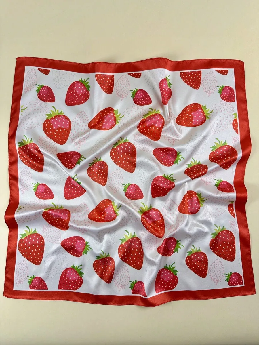 

1pc Womens Strawberry Print Satin Scarf, Elegant Neck Scarf Headwrap, Fashion Accessory