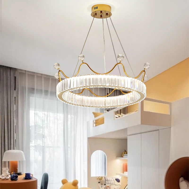 Creative Crown Led Pendant Lights Nordic Modern Living Bedroom Study Crystal Chandeliers Simple Home Indoor Decor Lighting Lamps