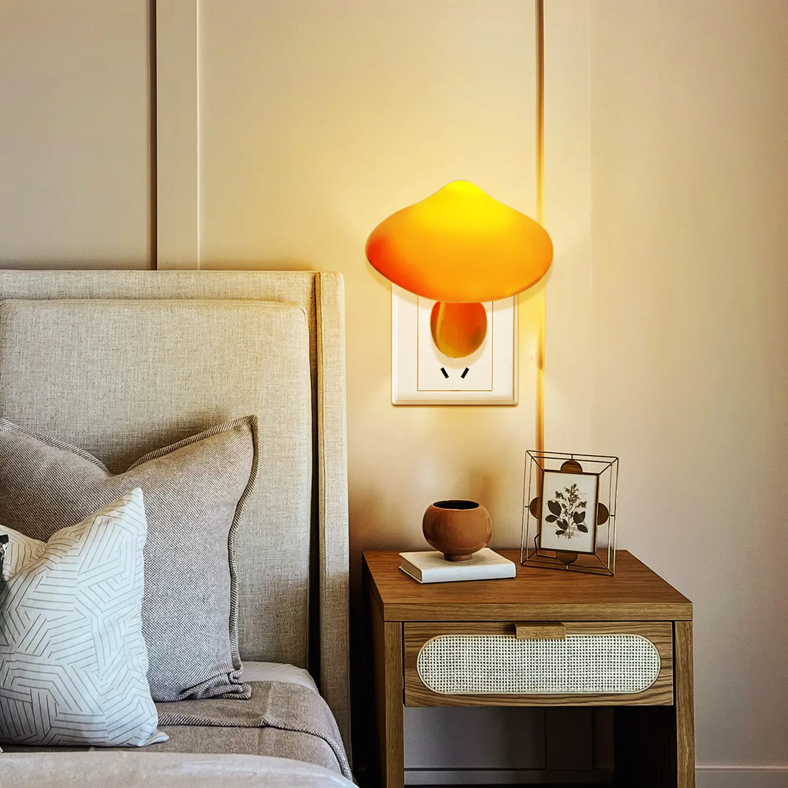 2Pcs Compact Long Life Bedside Lamp with Touch Sensor Modern Mushroom Style Night Light for Bedroom Hotel Decor Indoor Night