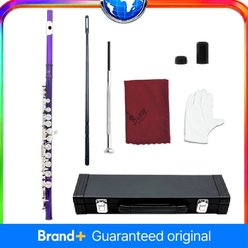 

Фиолетовая флейта, 16-луночная флейта с ключом C, мельхиор, флейта для западного концерта с футляром, отвертка, детали ткани для чистки