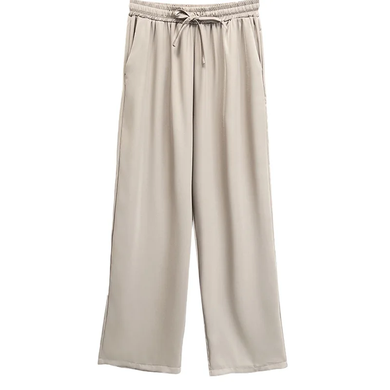 

Summer New Plus Size Wide Leg Pants Women's Wear 100KG Simple Thin Satin Face Casual Trousers 1673