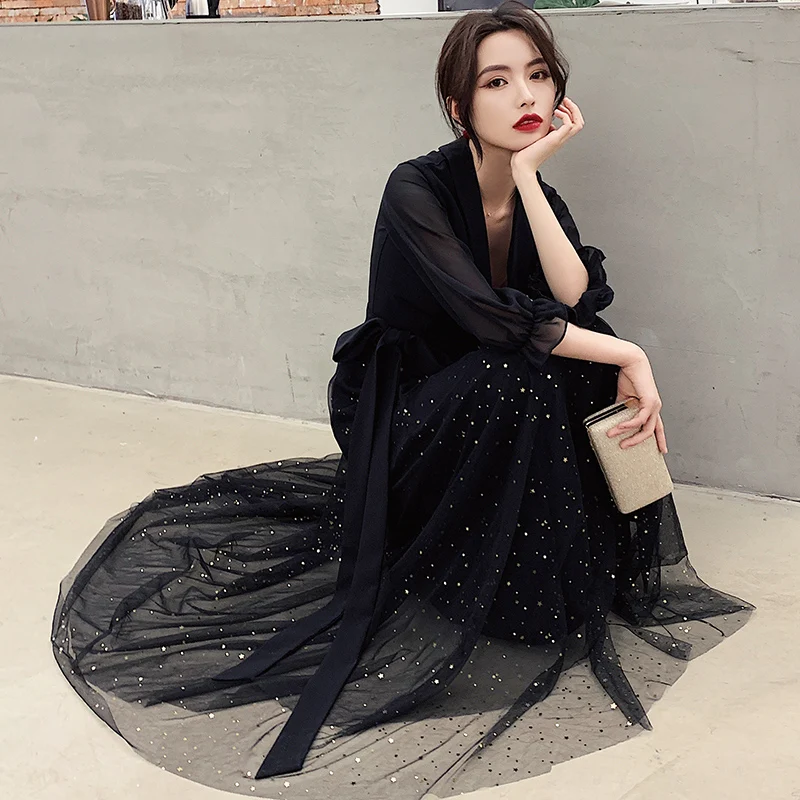 

Ele Bla Long Evening Dr Women's Faionable Gown Ball Gown Par Wear High Quali Material Suitable for Daily Wear