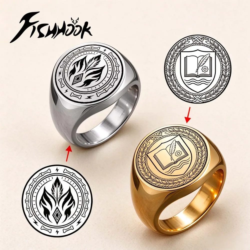 Anillo de sello con el escudo familiar, grabado con láser en negro, logotipo personalizado, regalo para parejas, para mujer y hombre, joyería de acero inoxidable.