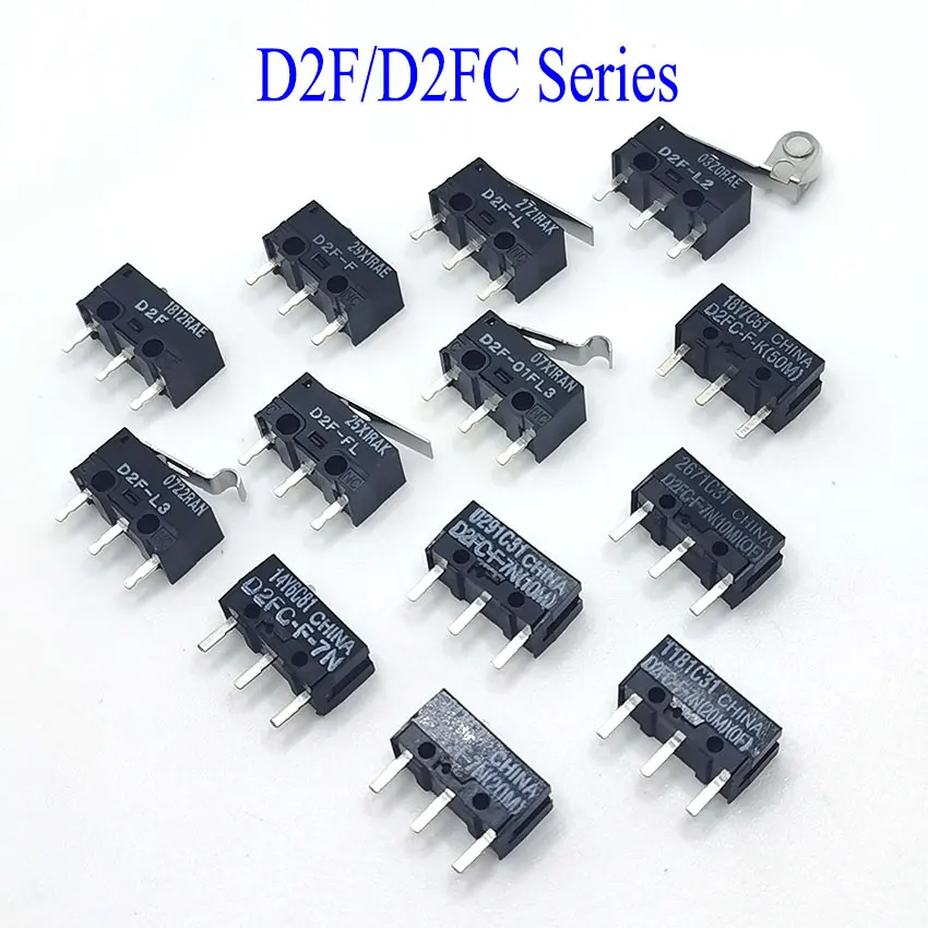 2pcs untuk Mouse Micro Switch D2FC-F-7N 10M 20M OF D2FC-F-K(50M) D2F D2F-F D2F-L D2F-FL D2F-L2 D2F-L3 D2F-01FL3