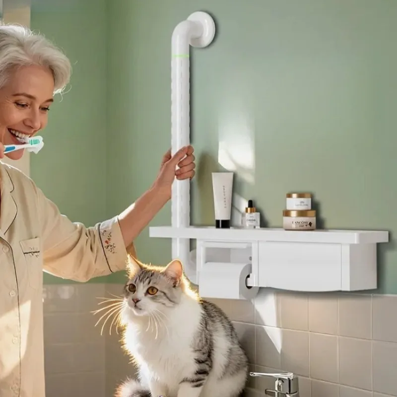 Barra de Seguridad para Inodoro para Personas Mayores, Barra de Apoyo de Acero Inoxidable Montada en la Pared con Soporte para Papel Higiénico, Marco de Soporte para Baño de Casa y Hotel