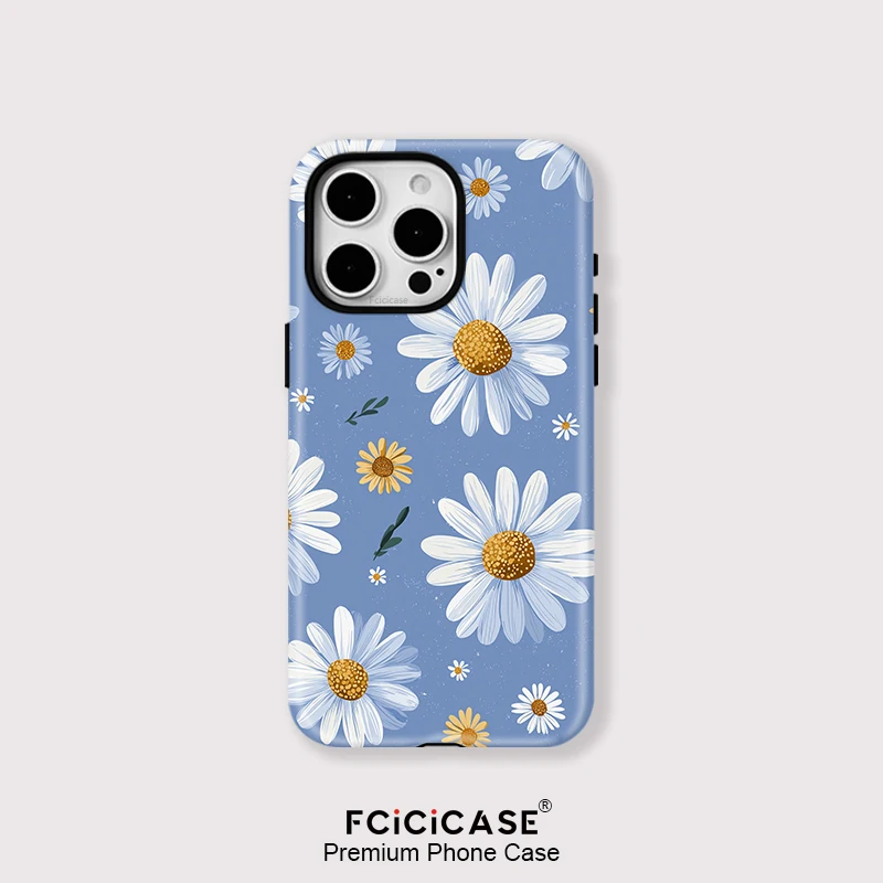 FCICICASE 럭셔리 데이지 꽃 무늬 아이폰 16 15 14 플러스 13 12 11 프로 맥스 충격 방지 2 in 1 마그네틱 PC TPU 케이스