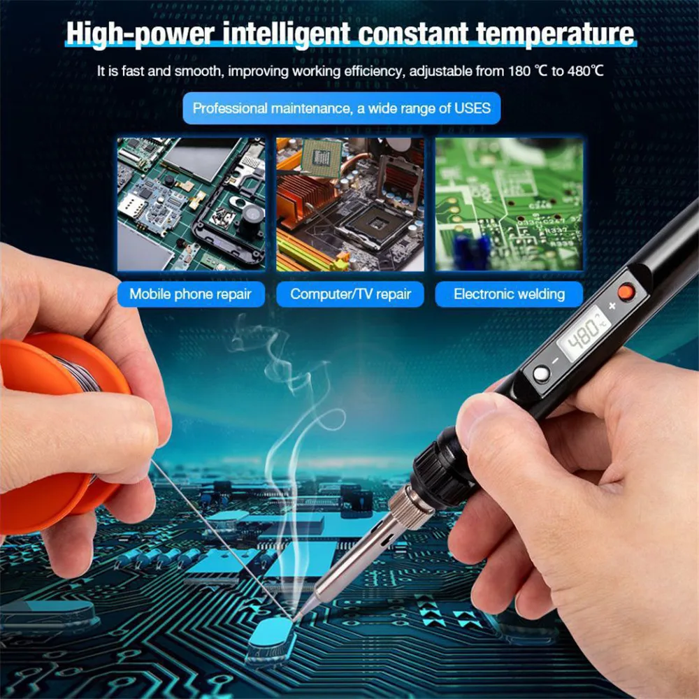 Digital Electric 80W Soldering Iron Kit 110V/220V 908S Adjustable Temperature Welding Tool Ceramic Heater Conical Tips view 5