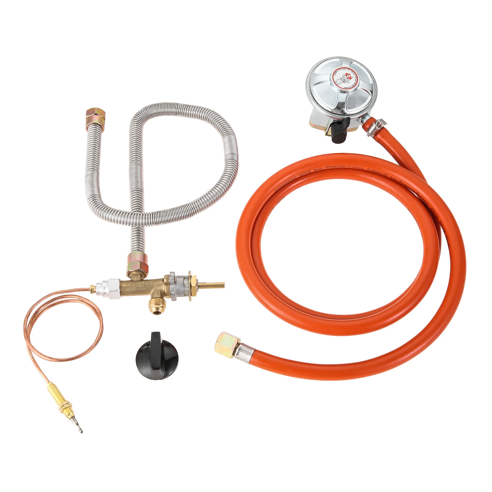 Gas Grill Burner BBQ Patio Gas Fire Pit Assembly Regulator Kit 1.5M Hose 0.6M Quiet Bellows Safety Control Valve Thermocouple