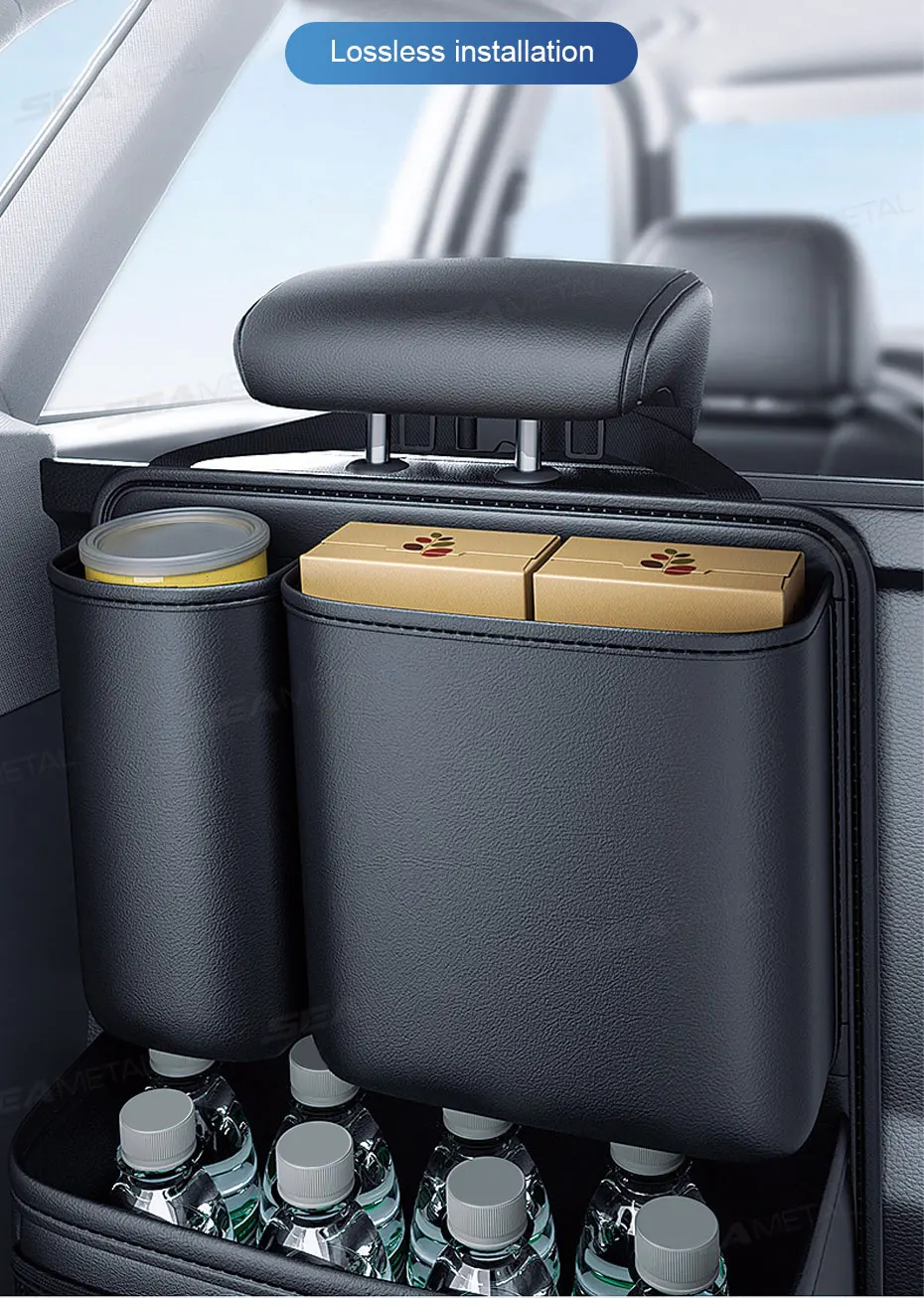 SEAMETAL Auto Stamm Pu Leder Lagerung Tasche Innen Auto Rücksitz Tasche Große Kapazität Hängen Organizer Für SUV Limousine Fließheck – Detail 14