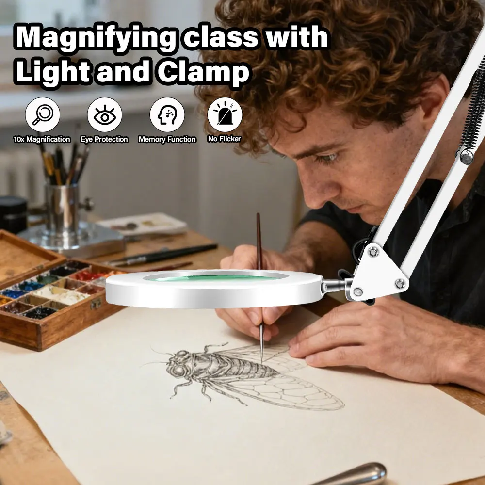LED Table Lamp 10X 3Segment Highlight New Wider Adjustment Range 3Color Lighting Modes Adjustable Brightness for Any Scene