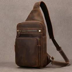 Sac de poitrine en cuir véritable pour hommes, sacs à bandoulière multifonctions pour hommes, sac banane antivol, sac de jour d'escalade décontracté, mode de luxe