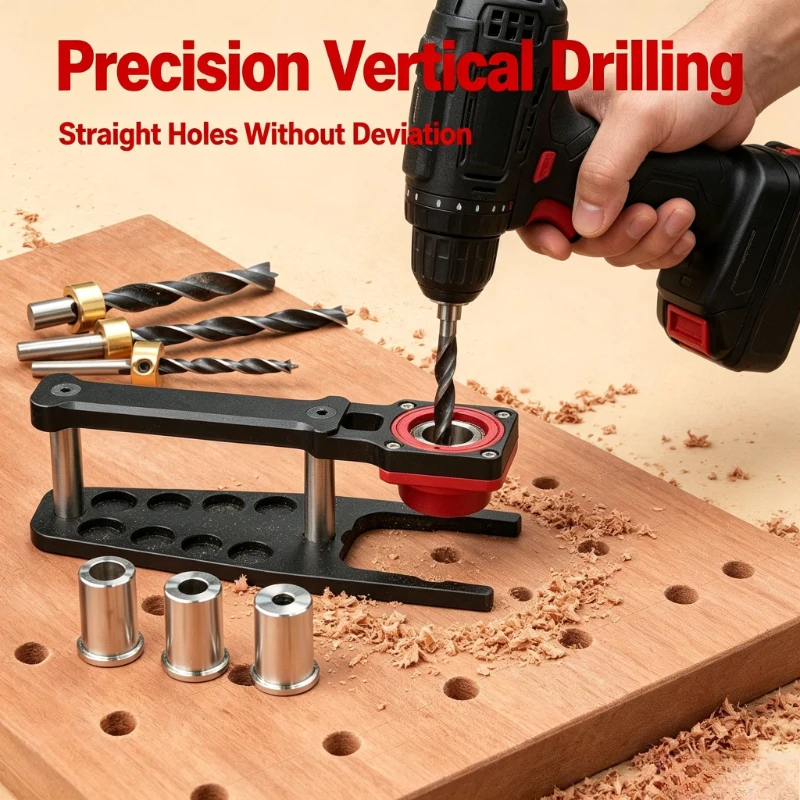 Flat Surface Drilling Jig Vertical for Drilling Locator Wood Drill Sleeves Φ6/8/10mm Aluminum Alloy Hole Jig Woodworking Tools
