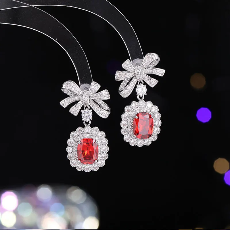 

A niche, light luxury and high-end style bow with zircon 925 silver ear rings, bridal dress, dinner stud earrings and earrings