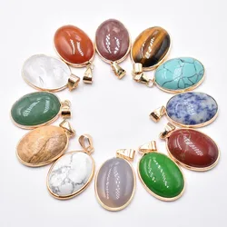 Wholesale 12pcs/lot fashion hot selling natural stone mixed oval gold color Connector pendants for jewelry making free shipping
