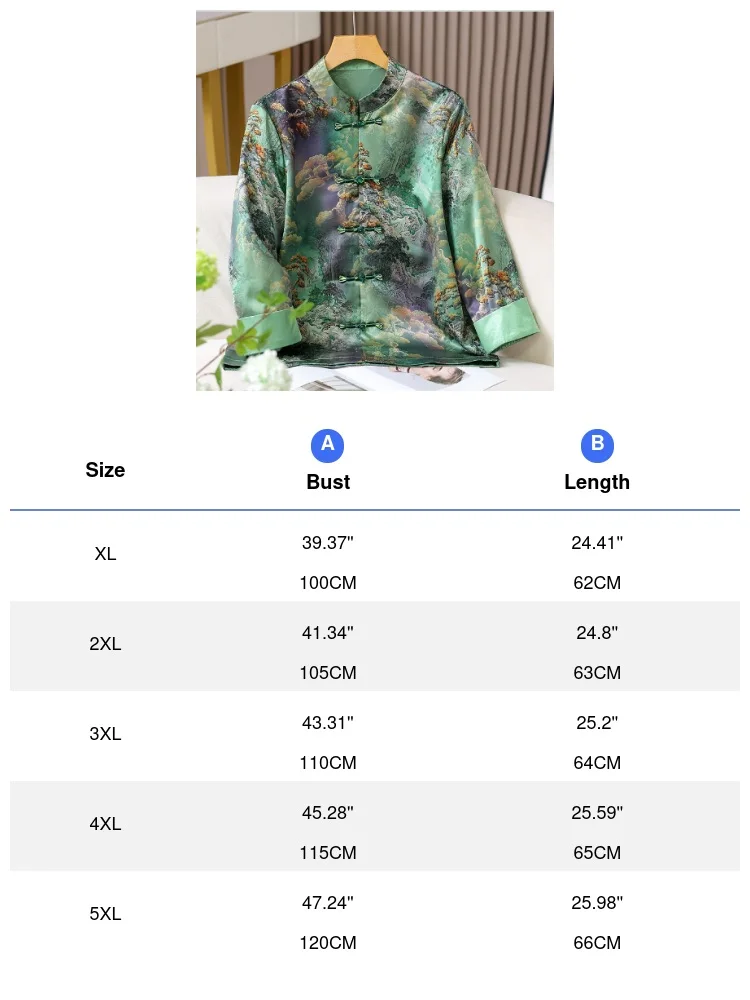 سترة هانفو جديدة لصيف وخريف 2025 بياقة الماندرين ملابس تانغ للنساء مطبوعة بأزرار للأسفل معطف تشيباو مقاس كبير 5Xl