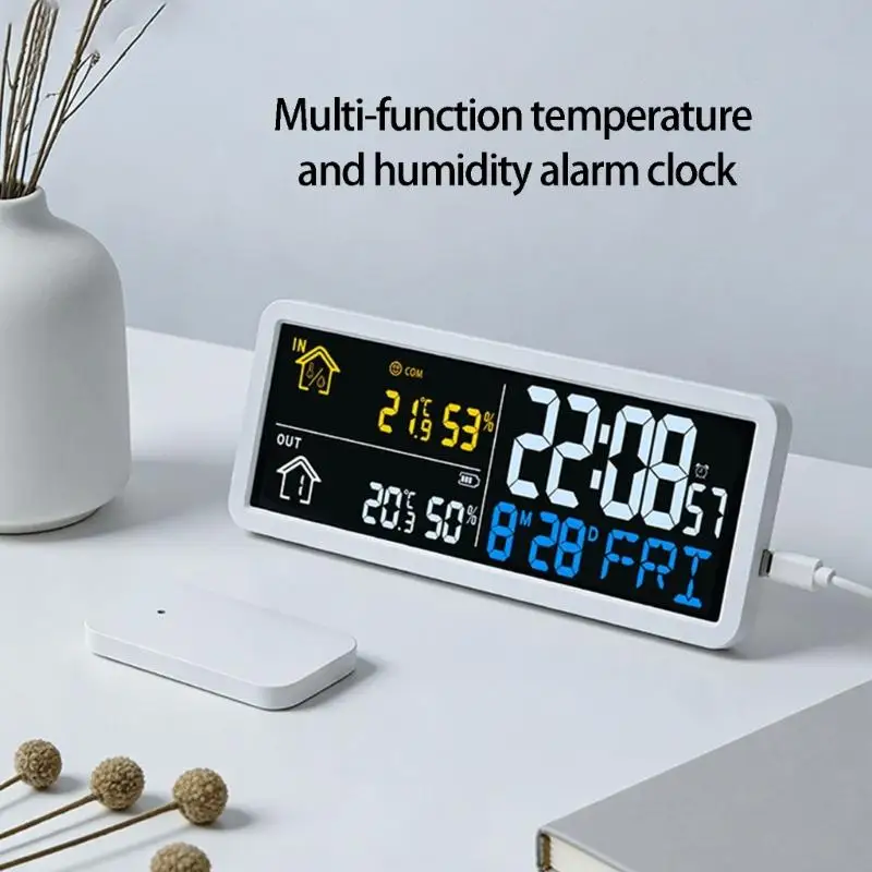 Multifunction LCD Wall Clock With Indoor and Outdoor Temperature Humidities Monitor And Modern Design High Accuracy  view 5