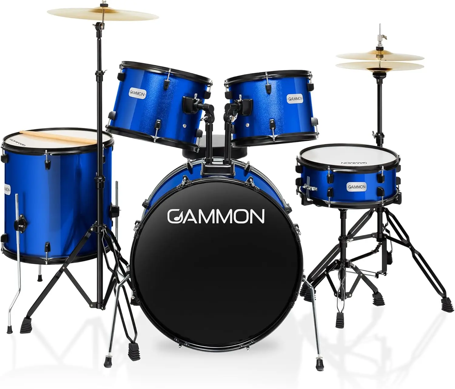 

Full Size Complete Adult 5-Piece Drum Set with Cymbals, Stands, Stool, and Sticks - Blue