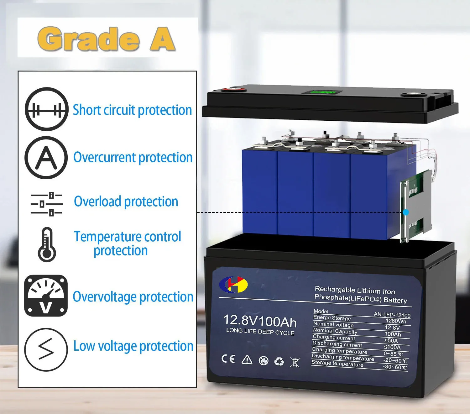 2PCS 12V 100Ah Lifepo4 Battery 24V100A With Smart BMS Deep Cycles full capacity DIY battery pack for Solar energy storage system