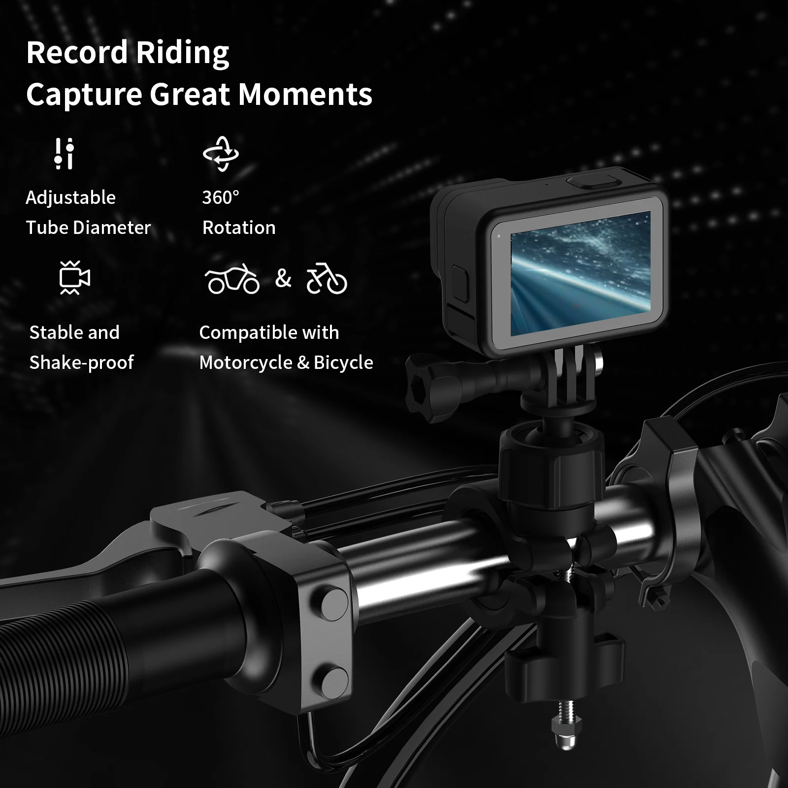 TELESIN Bike Mount Motorcycle Handlebar Clip Holder for Gopro Hero 13 12 11 10 9 Insta360 Osmo Action Camera Phone Accessories