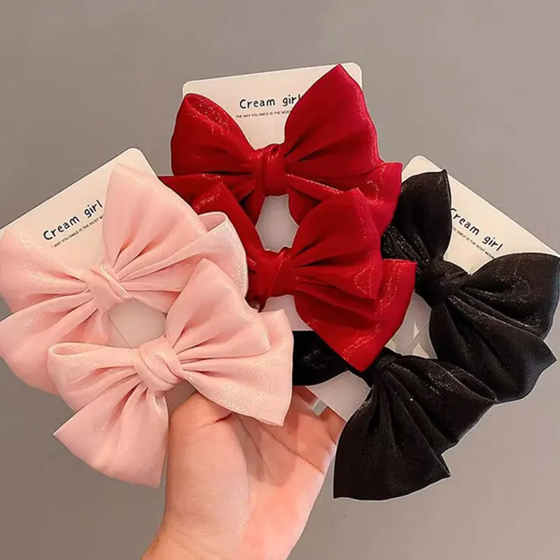 Klip rambut putri anak perempuan pita besar warna Solid klip lidah bebek anak-anak aksesori rambut Korea untuk anak perempuan