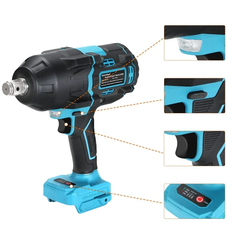 Heimerdinger 1600N cordless Brushless Impact Wrench LB268, Cordless Power Tool with LED Light, 3-Speed, High Torque, No battery