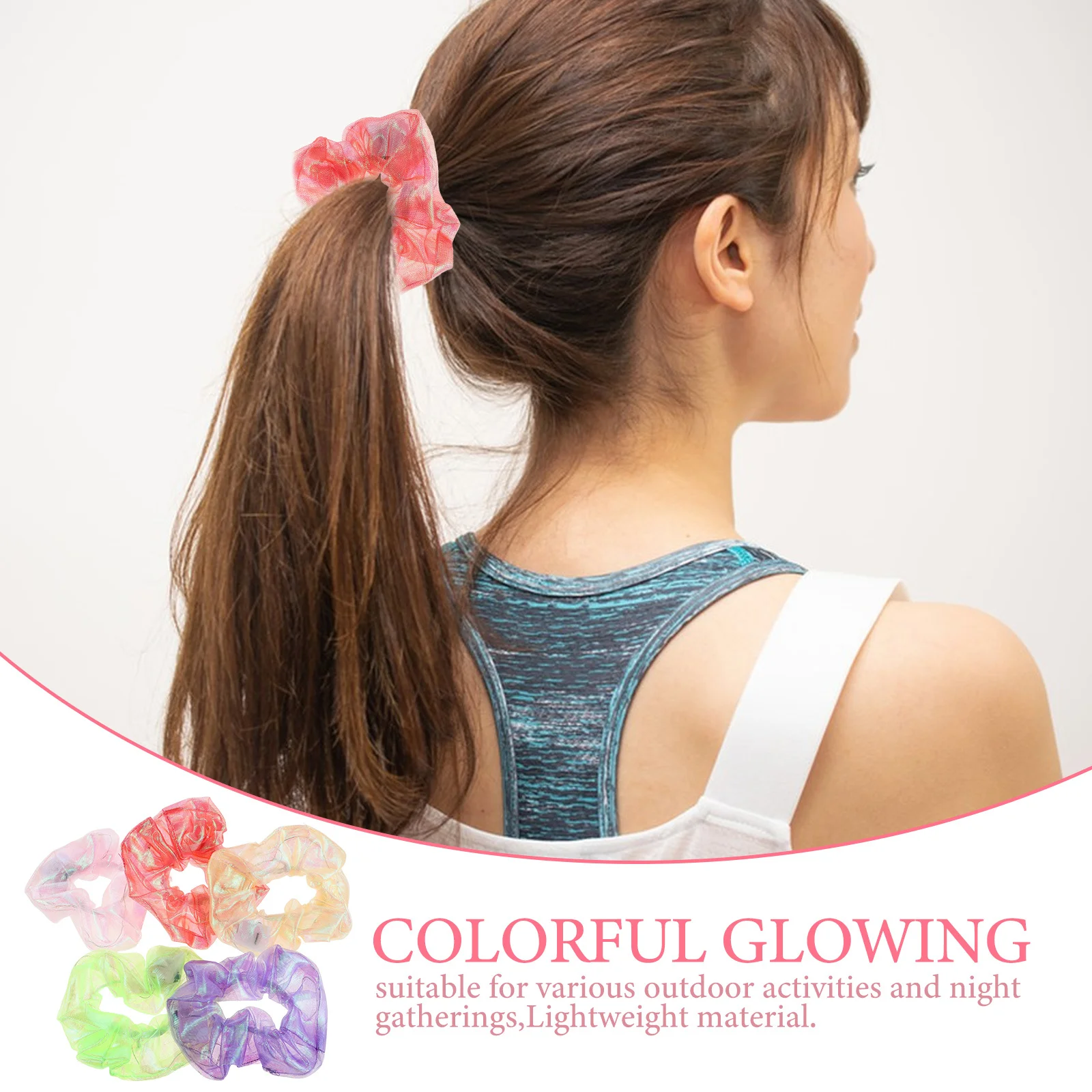 Chouchous lumineux colorés, 5 pièces, bandes de cheveux qui brillent dans l'obscurité pour filles et femmes, fêtes d'halloween au néon, chouchous lumineux Rave